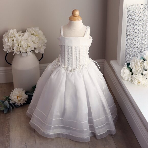 White Flower Girl Dress Formal Special Occasion Princess Gown RARE ITEM UNIQUE - Picture 2 of 12